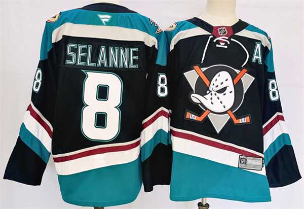 Mens Anaheim Ducks #8 Teemu Selanne Black Teal 2024-25 Stitched Jersey->anaheim ducks->NHL Jersey